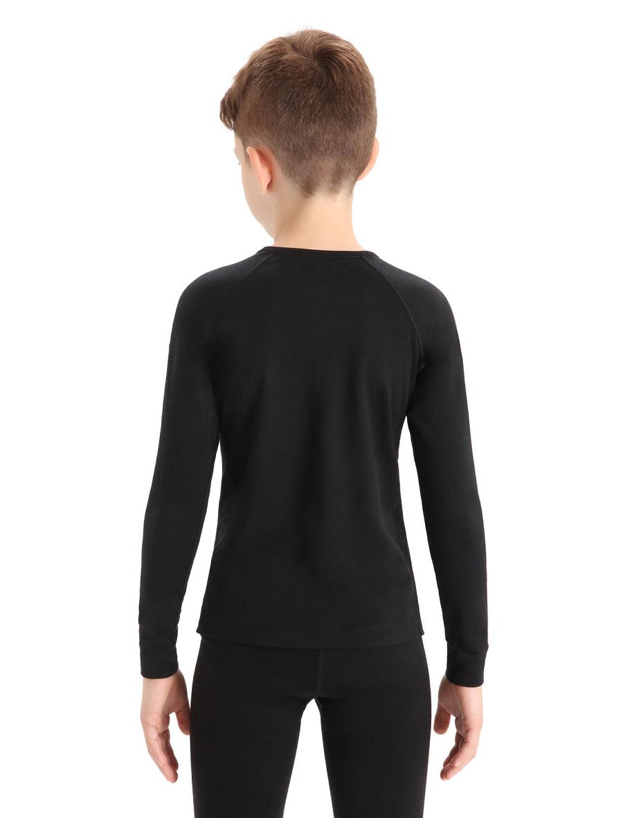 Black Kids' Icebreaker Merino 200 Oasis Crewe Thermal Top Long Sleeve | USA 1945KORI